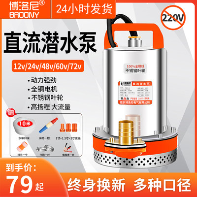 直流潜水泵家用电瓶车取电12V24VB48V60V电瓶抽水机农用灌溉高扬