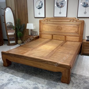 烫蜡全实木格木大床金花梨木仿古菠萝格双人床主卧家具加厚大床