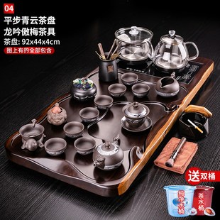 烧水壶一体全自动流水R实木茶台办公室家 3TBW黑檀木茶盘茶具套装