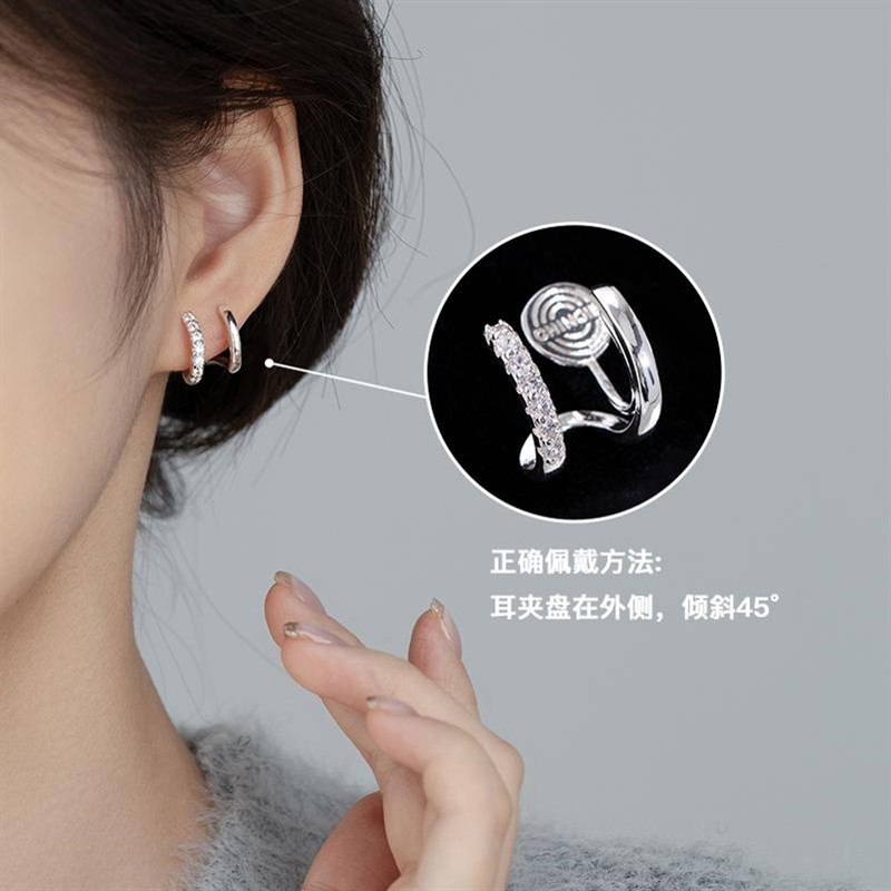双耳圈连体无耳洞蚊香盘耳夹小众简约气质耳环设计感双层圆圈耳饰