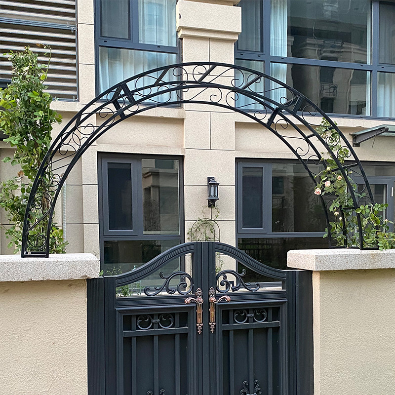 铁艺拱门花架门垛顶部别墅铁艺庭院e门柱爬藤架子拱形花架定做门