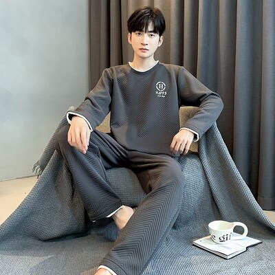 睡衣男款秋冬季加厚空气棉夹层男生休闲大码套头家居服可外穿
