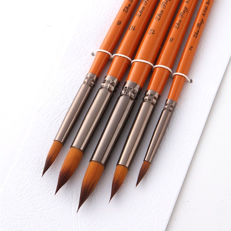 极速5pcs Artist Paint Brush Set Nylon Hair Wood Black Handle