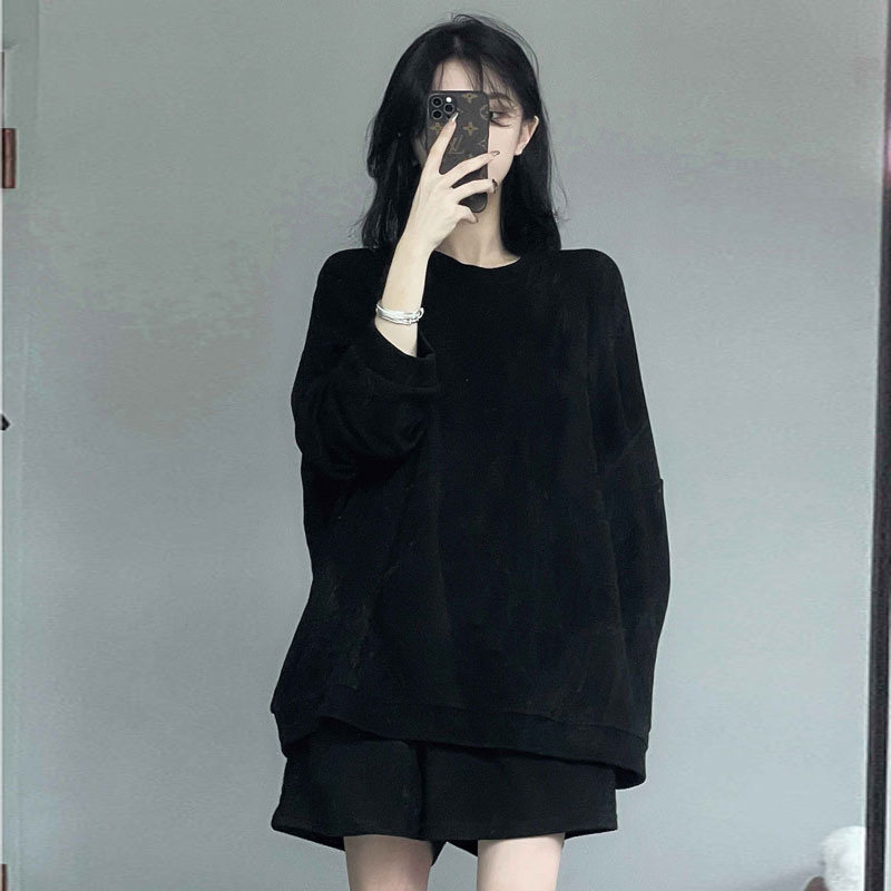 2023秋季新款运动风t显高小个子时尚休闲阔腿短裤卫衣两件套