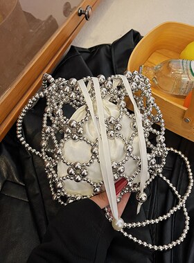 文艺仙女风包包搭配裙子礼服包编织串珠珍珠包链条手机包斜挎小包
