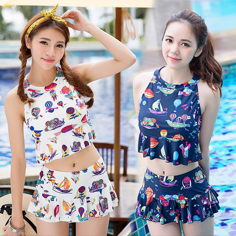 青少年女学生分体锦纶女孩游泳衣少女泳衣大童游泳裤女士裙式泳装