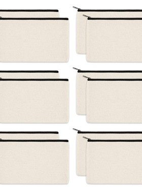 12 Pack Canvas Zipper Bags, Blank DIY Craft Pouches for Tra