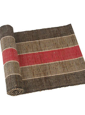 布柜中式 双面旗垫旗茶席茶中式B苎麻条纹红色布桌艺朱砂 茶道桌