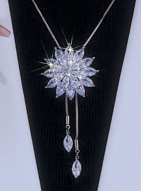白色冰花锆石项链可调节毛衣链2z022年新款潮女长款高级感挂件配