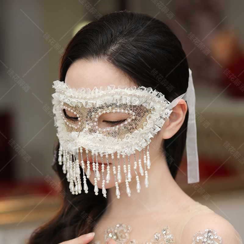 金色表演面具半脸出化妆舞会舞台拍照面纱女面罩羽U毛派对道具古