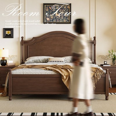 简美风美式实木床双人床1.5米1.8米中古风法式床轻奢婚床主卧大床