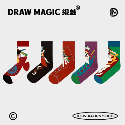 国潮风设计京剧脸谱袜子男女情侣春秋中筒袜国风外穿街头潮流长袜