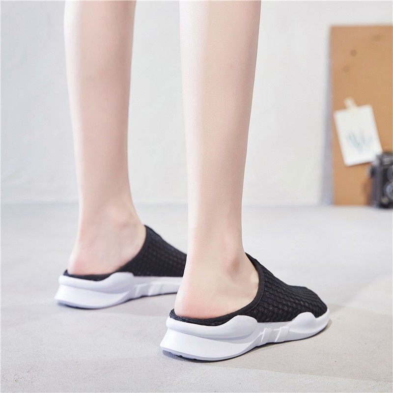 夏季包头半拖鞋女轻便防滑无后跟懒人鞋透气平底网面镂空洞洞拖鞋,女鞋,包头拖,淘宝优惠券,粉丝福利购,淘宝优惠卷