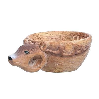 推荐Hand Carved Wooden Mug Kuksa Guksi Animals Head Image Cu