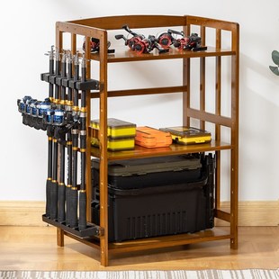 鱼竿支架鱼竿放置架展示架家用渔具收纳柜路亚竿架免打孔置物架竹