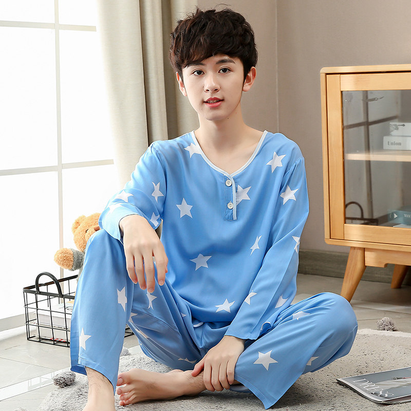 夏季青少年绵绸睡衣套装棉绸空调家居服薄款大童中学生长袖裤男士,女士内衣/男士内衣/家居服,睡衣/家居服套装,淘宝优惠券,粉丝福利购,淘宝优惠卷
