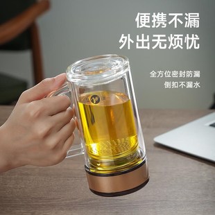 双层玻璃杯耐高温茶水分离泡茶杯家用男士 喝水杯带把手便携杯子