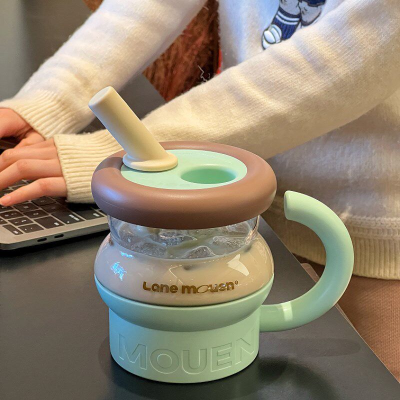 章鱼小姐的杯子玻璃吸管杯女生高颜值水杯大容量杯子耐高温泡茶杯