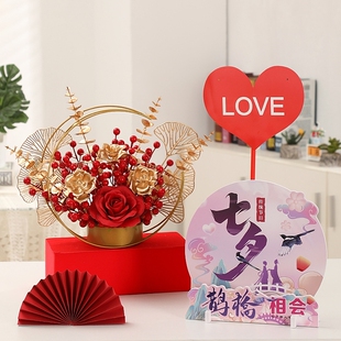 七夕珠宝店装饰柜台美陈情人节氛围布置摆件前Q台桌面酒店装扮用