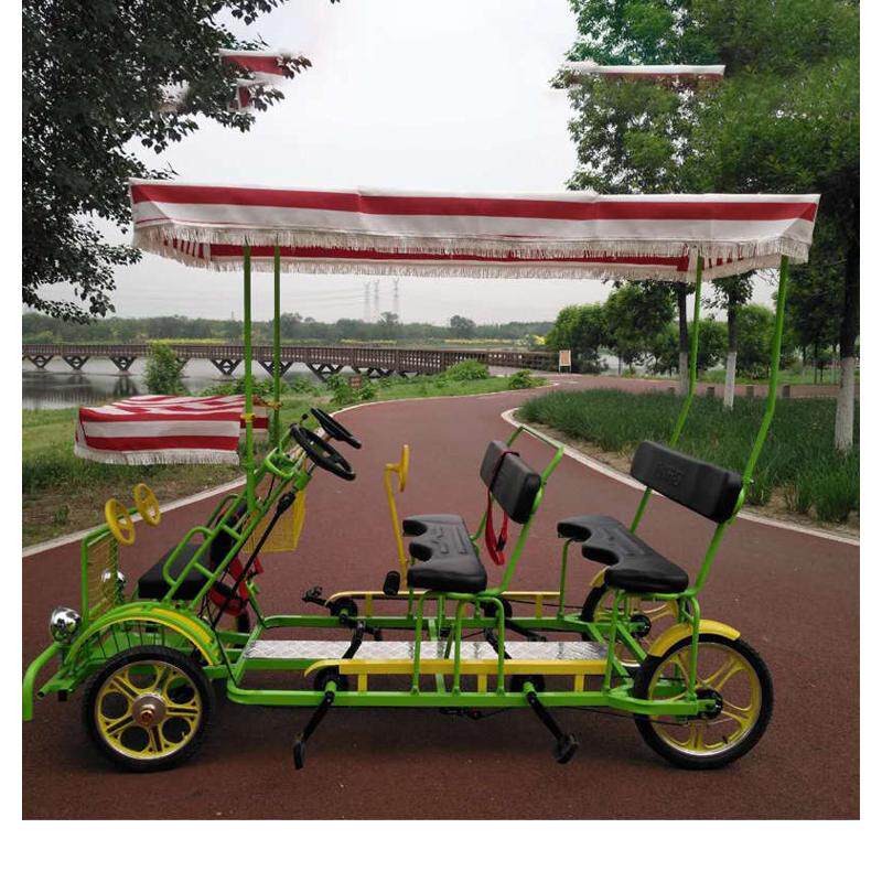 四轮双篷多人骑四人手刹脚踏车A双人自行车情侣一体轮旅游观光出