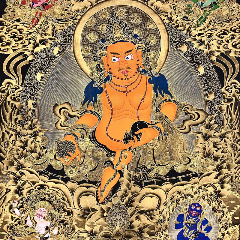 黄财神描金唐卡|静心减压涂佛像|色线稿|diy手绘饰色装填画