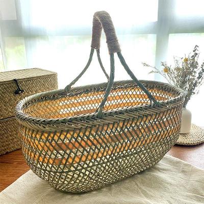 竹编采摘买提菜篮鸡蛋小竹篮筐收纳篮织家用手提大竹篮子水果