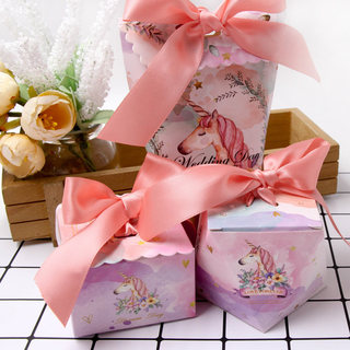 直销1Lot Unicorn Cute Caundy Paper Gift Box Guests Package B