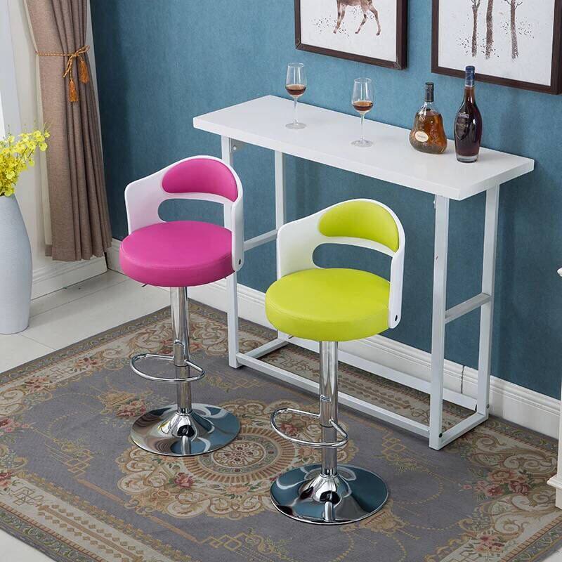 新款简约实木靠背酒吧椅吧台椅高脚凳牛皮升降前台吧凳旋转高餐椅