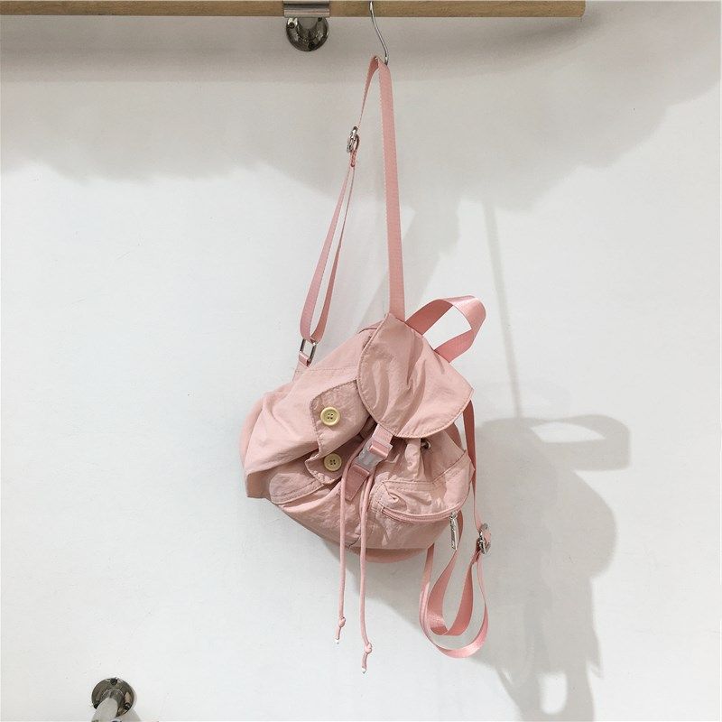小脏柜 新款韩系小众时髦多口袋抽绳尼龙束口双肩包实用百搭背包