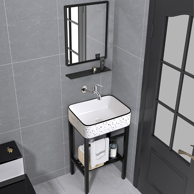 小户型落地式不锈钢架无孔陶瓷洗脸盆阳台洗手盆挂盆简易洗漱池