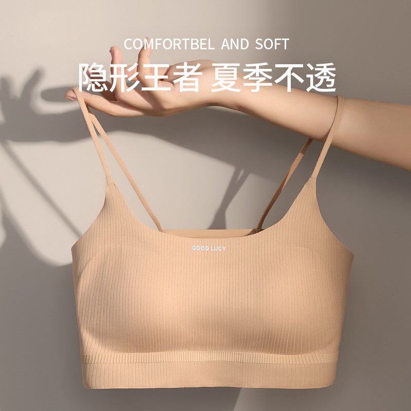 厂家隐形肤色无痕内衣女s细肩带吊带抹胸美背文胸一体背心运动裹