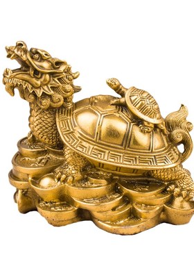 纯铜龙龟摆件八卦龟铜母子龙头龟背上小龟家居客厅办公室桌面装饰