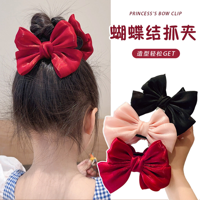 新品儿童抓夹蝴蝶结小女孩丸子头盘D发发夹蝴蝶结马尾夹女童大号