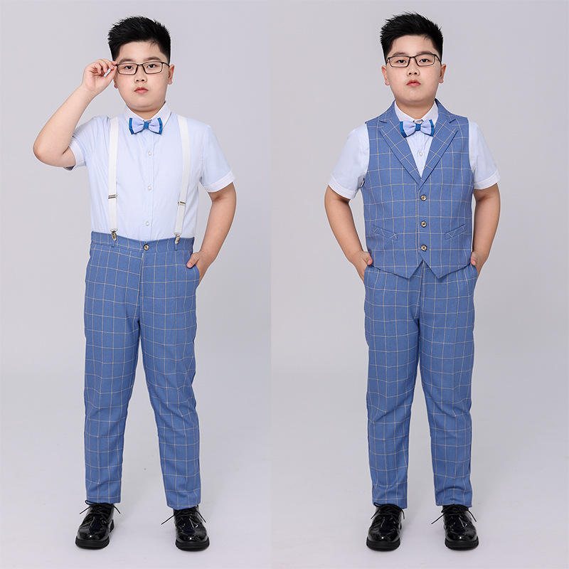 胖童西装男童加肥加大码儿童v礼服套装夏季胖孩子主持人演出服正