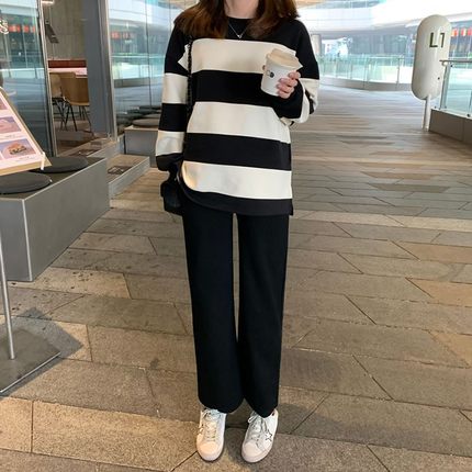 孕妇秋装春秋款长袖上衣时尚宽松中长条纹t恤卫衣秋季秋冬孕妇装