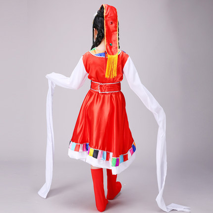 现货女童藏族舞蹈演出服装表演服水袖女西藏长袖服装儿童少数民族