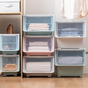 前开式收纳箱特大号翻盖玩具整理箱零食收纳柜侧开透Y明收纳盒