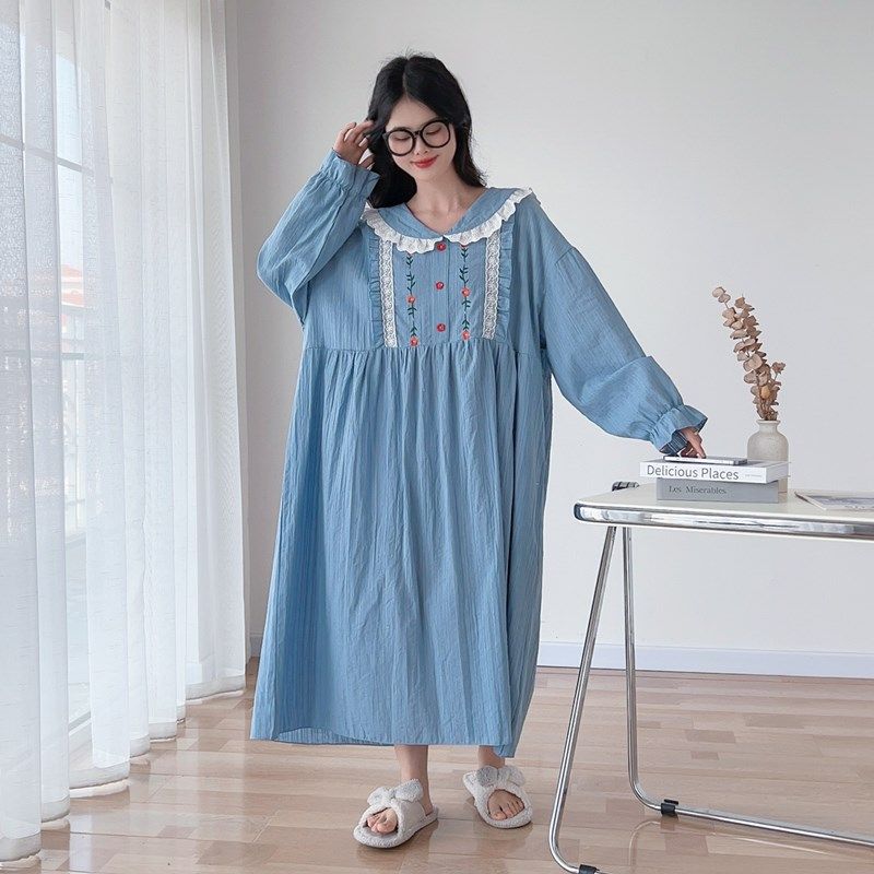 花朵刺绣民族风大码加长睡裙女200斤春秋长袖孕妇睡衣家居服,女士内衣/男士内衣/家居服,睡裙,淘宝优惠券,粉丝福利购,淘宝优惠卷