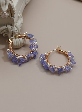 小众设计温柔绕塔桑石珍珠耳扣法式优雅少女耳环气质小耳圈50319