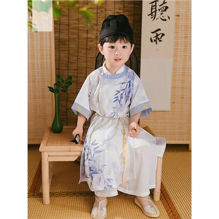 少年游男童汉服夏季中国风古装儿童唐朝短袖学童圆领长袍帅气武侠