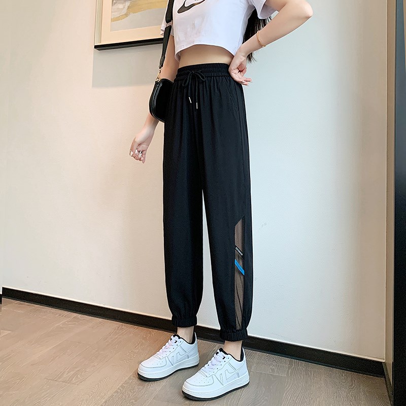 现货冰丝运动裤女夏季薄款2024新款休闲显瘦束脚九分速干防蚊裤子
