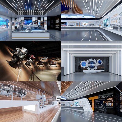 展厅设计效果图制作文化墙设计排版方案科技全屋定制平面公司展板