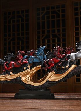 彩绘八骏马摆件招财n生肖马现代中式电视柜家居客厅玄关高档办公