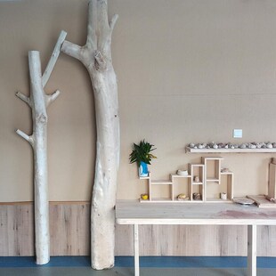 粗原木去皮造型树干装饰玄关酒店卧室服装店摆件隔断屏风背景墙