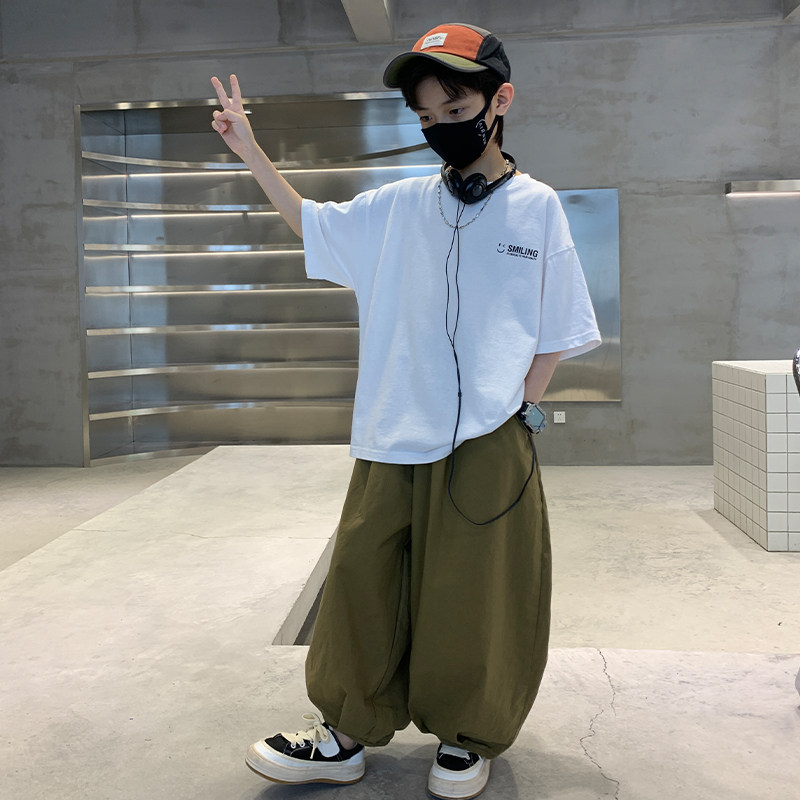 小众高货儿童装男童夏装纯棉套装2023新款夏季宽松中大童男孩帅气