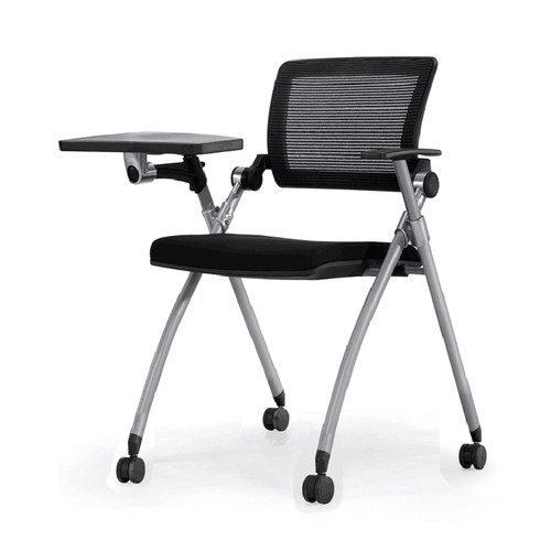 网布折叠培训椅带写字板学生会议室椅四轮办公职员会议椅桌椅一体
