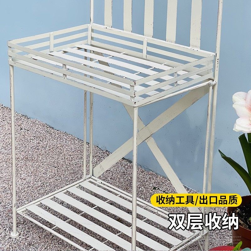 户外庭院复古铁艺多层靠墙花架落地式花园阳台布置装饰花盆置物i.