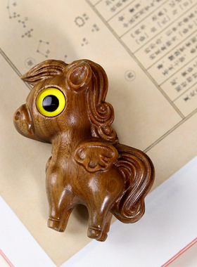 工厂销天然绿檀小木马摆件 可爱动B物手把件 木质盘玩/摆饰 桌面