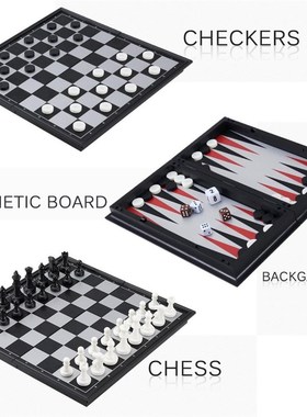 Magnetic Chess Backgammon Checkers Set Foldable Chess Board