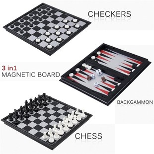 Magnetic Chess Backgammon Checkers Set Foldable Chess Board